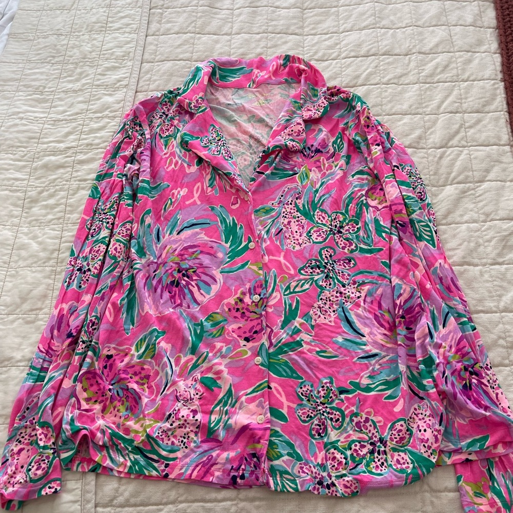 Lilly Pulitzer hot Pink Women's pajama top size xl- breast cancer awareness prom